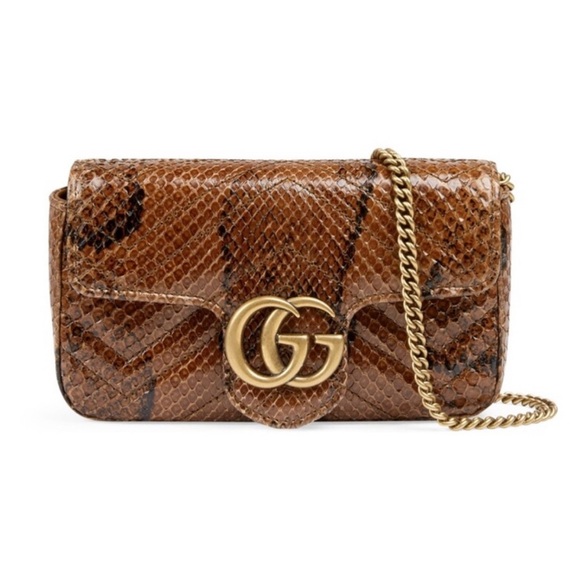 Gucci GG Marmont Brown Python Mini Bag with Gold Accents.  Price firm - Picture 1 of 8